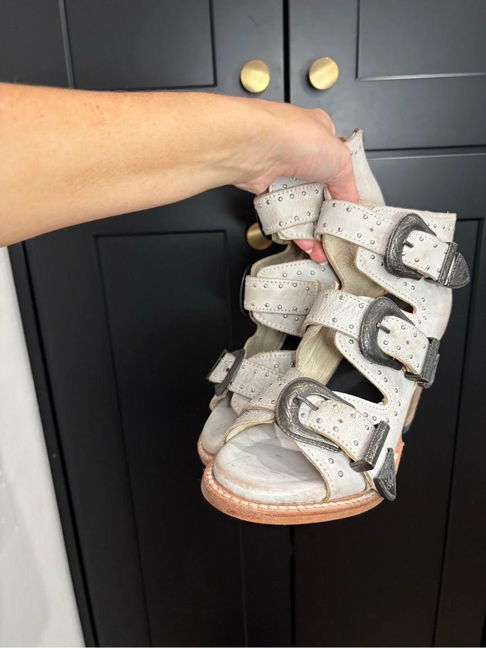 freebird Light Beige Suede Studded Buckle Booties